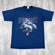 Vintage Cleveland Indians T-Shirt Mens L Blue MLB Chief Wahoo Dynasty 2002