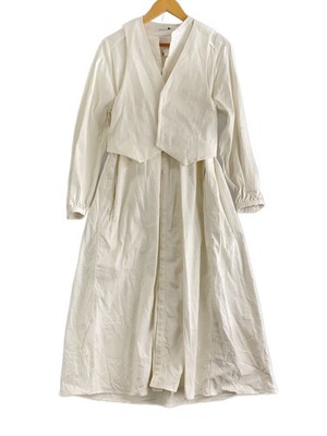 ETRE TOKYO Long Dress Set (Vest and Dress) Size S, Cotton, White, Solid Color, 1