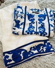 Blue Silk Co-ord Set Printed Shirt and Trouser for Women Size M