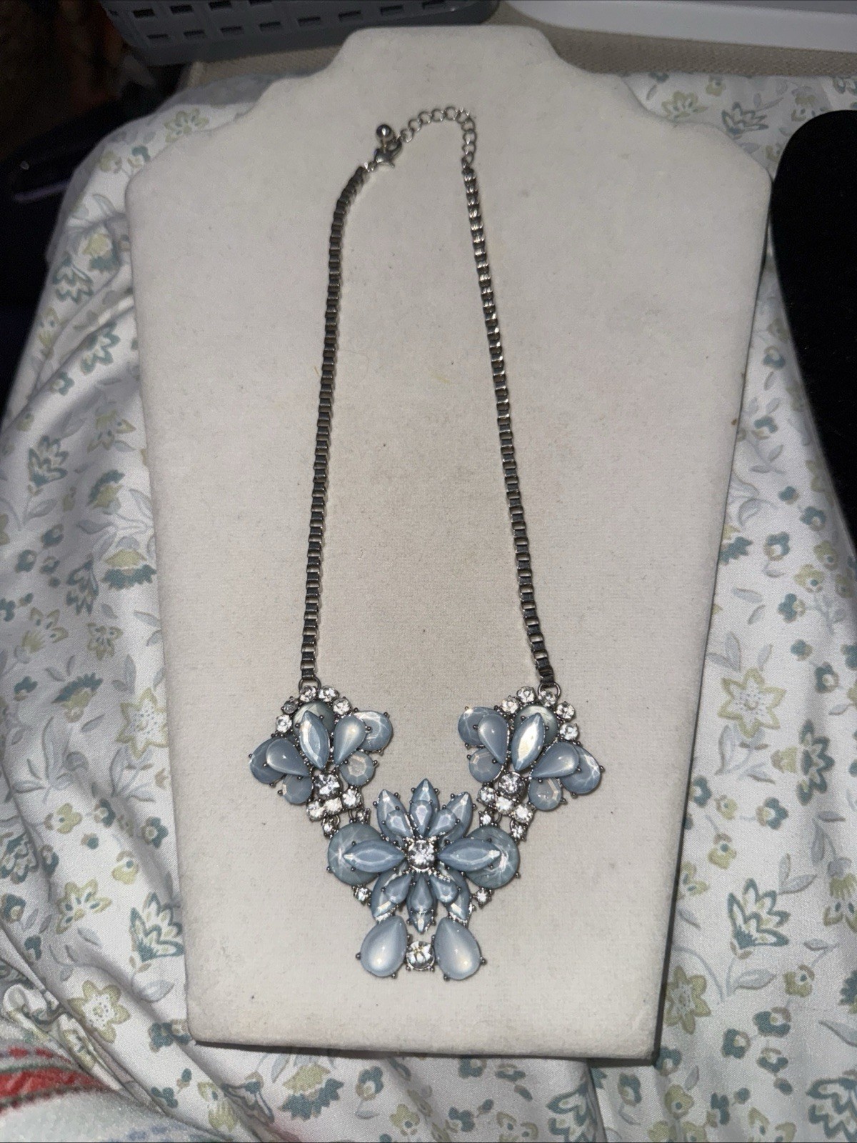 Light Blue Statement Bib Necklace Adjustable Stun… - image 1