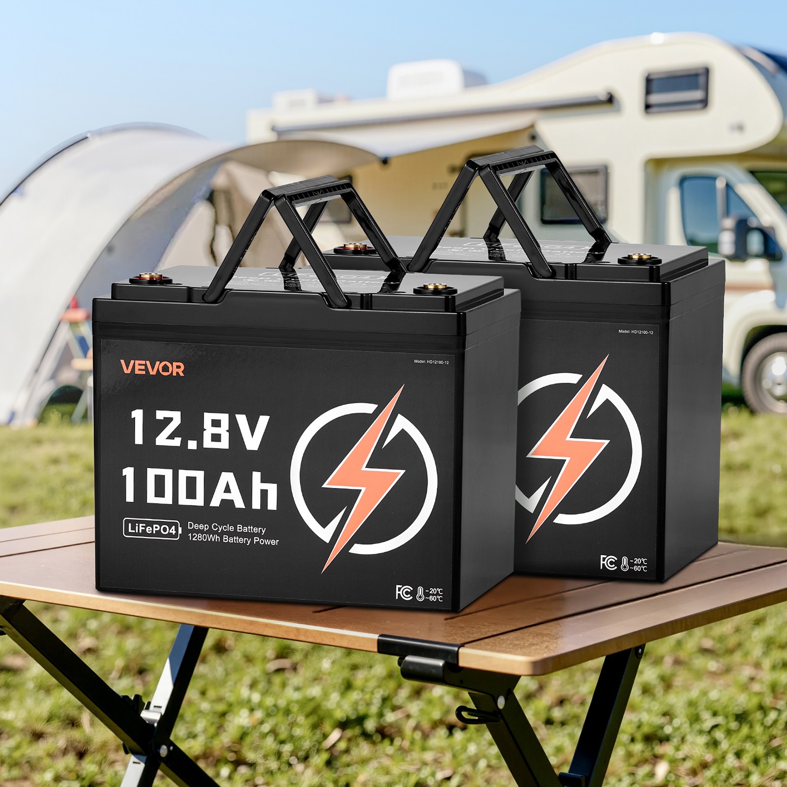 VEVOR 2 Pack 12V 100Ah Deep Cycle LiFePO4 Battery BMS Lithium Iron Phosphate
