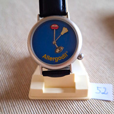 Allergodil Werbeuhr Armbanduhr blaues Zifferblatt schwarzes Lederarmband