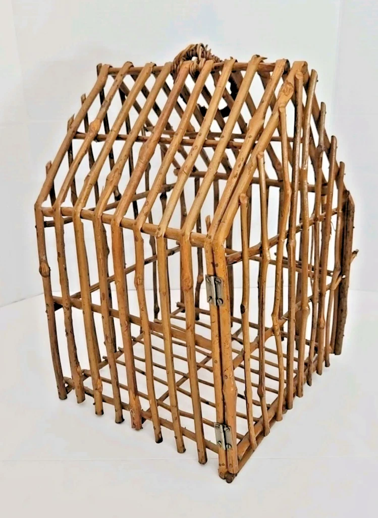Vintage Bamboo Rattan Birdcage Home Decor Boho Farmhouse Cottage Display Piece