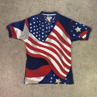 Cotton Traders Polo Shirt Mens M RWB Collared American Flag Patriotic USA Golf