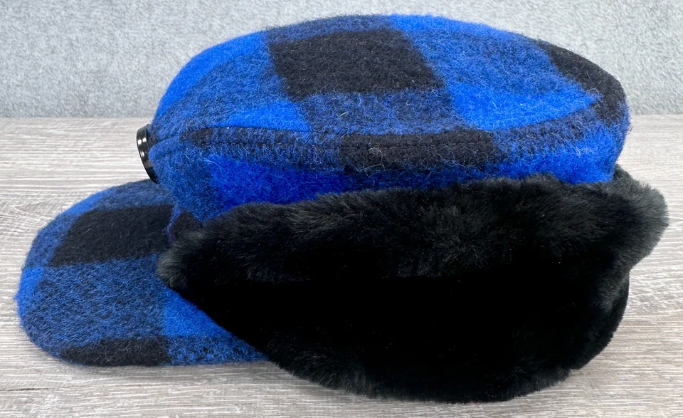 Винтажный 70-х шерсти изолированная шерсть фланель синий черный буйвол клетку шляпа новый без ярлыка - Изображение 4 из 4