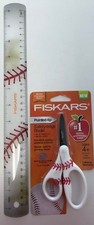 Fiskars 134302-1001 Baseball MVP 5" Non-Stick Pointed Tip Kid Scissors Ruler