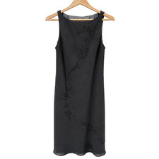 Vintage 90s Jones New York Black Beaded Crepe Sheath Dress Womens 6 Cocktail LBD