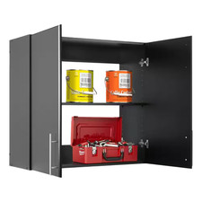Composite Wall Mounted Garage Cabinet in Black 32 In. W X 30 In. H X 12 In. D 