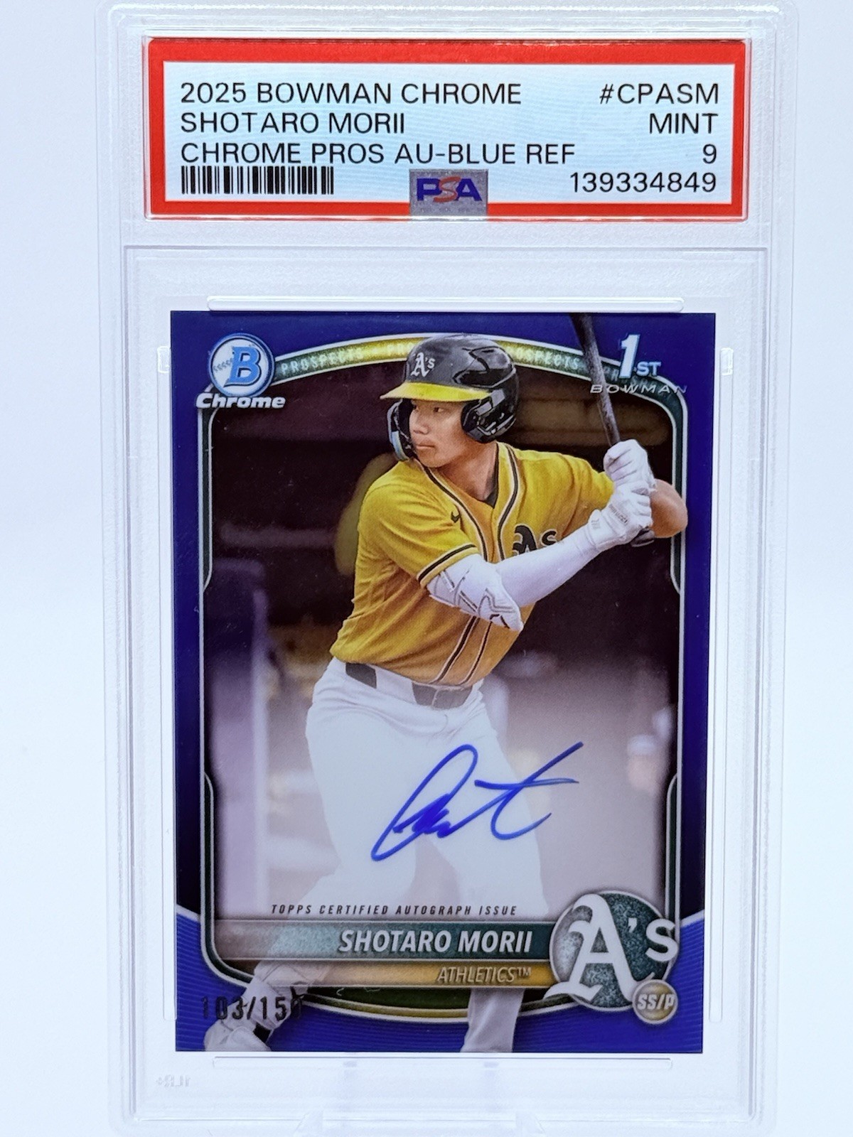 2025 Bowman Chrome - Shotaro Morii - 1st True Blue Prospect Auto /150 PSA 9