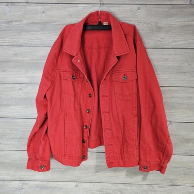 North Crest Jacket Womens 16W/18W Plus (1X) Red Denim Button-up 