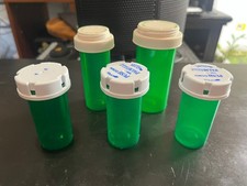 5 Empty Prescription Bottles, Green, Small/Medium Mixed