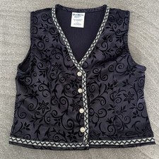 Vintage 90  s Oshkosh Bgosh Girls Vest Kids Size 5 Floral Navy Holiday Trim