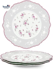 8 Inch Porcelain Dessert Plates Set of 4, Lace Serving Bowls Set for Salad, Soup
