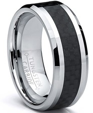 8MM Men's Tungsten Carbide Ring Wedding Band W/ Carbon Fiber Inaly