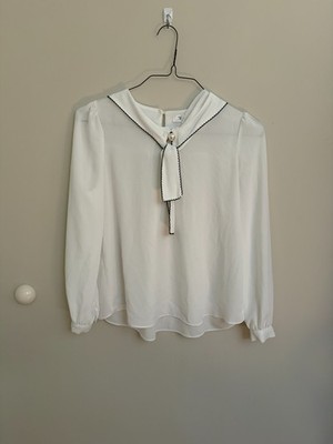 Sheer White Front Tie Blouse Size Small Korean Brand