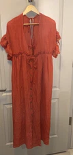 New Orange Dress One Size Ruffle Short Sleeve Pool Dress Cover Up Maxi Boho
