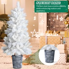 4 FT White Artificial Christmas Tree with Pot Stand, Potted Xmas Pine Tree