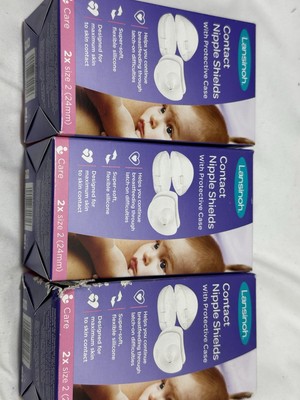 Lansinoh Contact Nipple Breast feeding Shields w/Protective Case Size 2 LOT OF 3