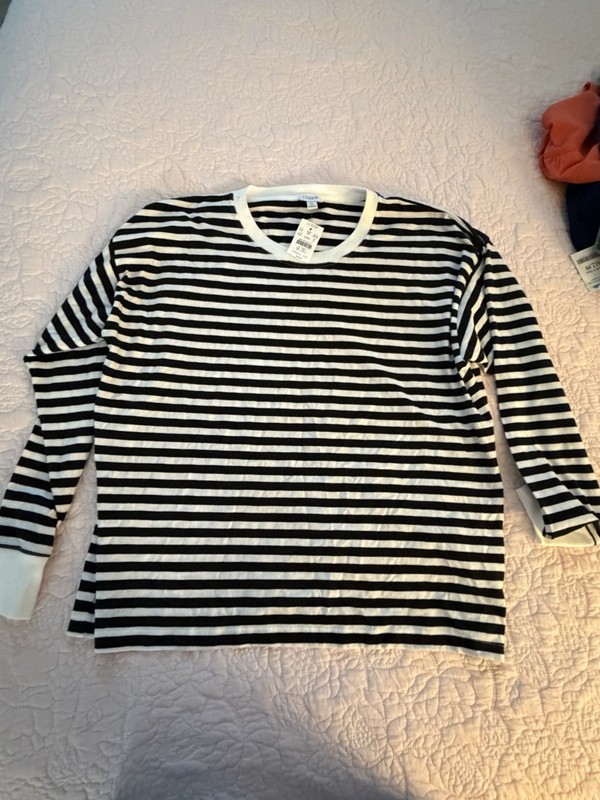 J.CREW Women’s Black & White Striped Crewneck long sleeved Cotton XL shirt 