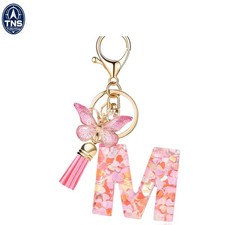 Women Girl Alphabet Initial Letter Keychain Butterfly Tassel Purse Bag Charm