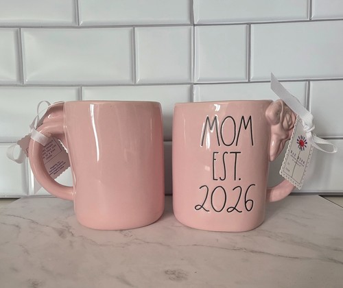 Rae Dunn Pink Ceramic Mug "MOM EST. 2026" with 3D Rose NWT - Picture 2 of 6