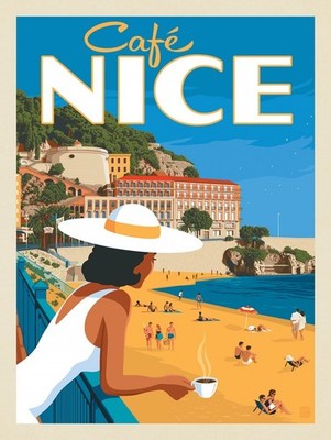Cafe Nice Poster, Nice France Beach Print, Travel Wall Art No Frame