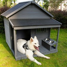 Dog House   Solid Wood with Asphalt Roof, Weatherproof, Spacious Balcony Terrace