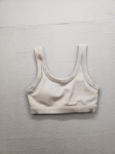 Alo Women Sport Bra M Beige Gray Crop Top Bralette Yoga Gym Seamless Padded
