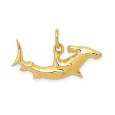 10k Yellow Gold Hammerhead Shark Pendant Polished Nautical Marine Animal Jewelry
