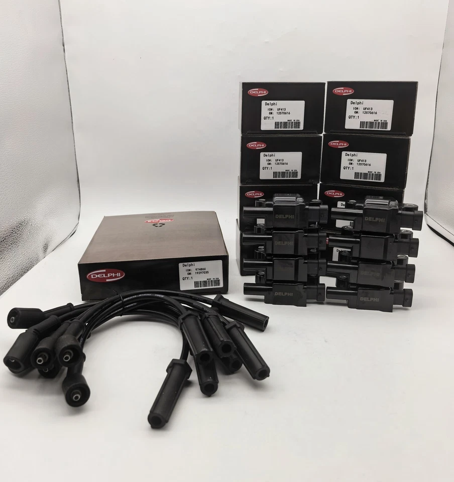 8 Pcs DELPHI UF413 Ignition Coil & 9748UU Wire For 04-21 GMC Cadillac Chevrolet - Image 3 of 4