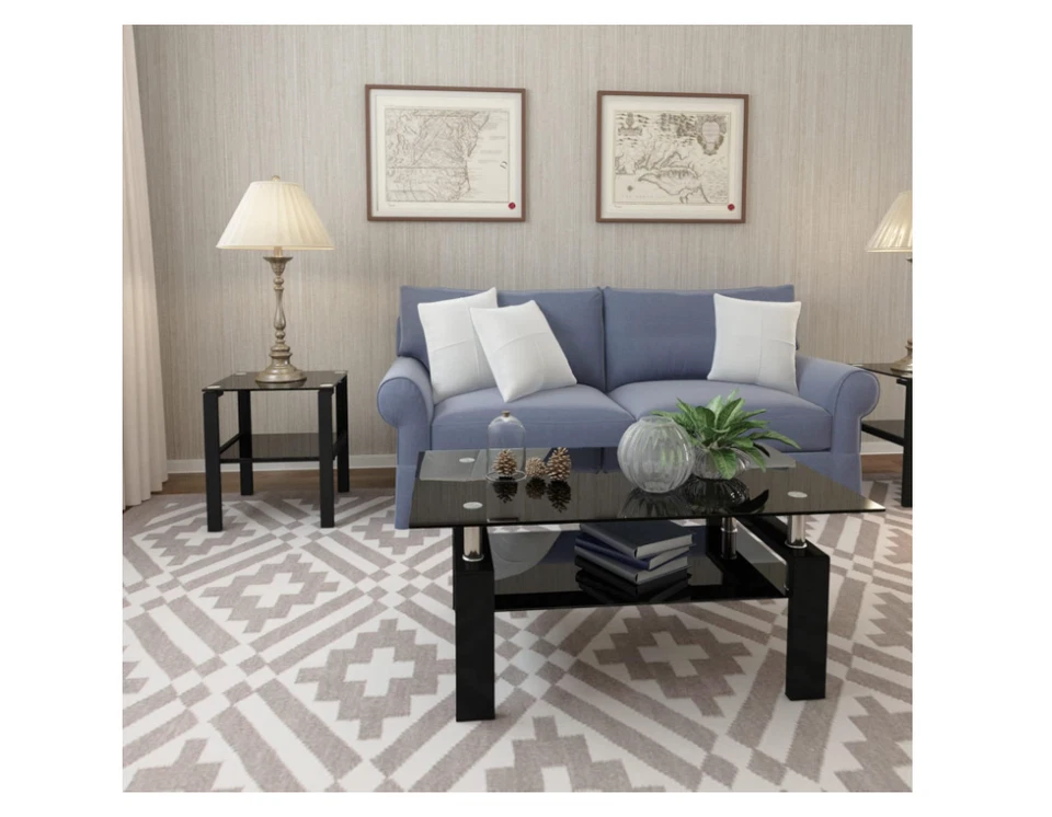 Mesa De Centro Para Sala Cristal Vidrio 2 Niveles Modernas Con Patas Metal NUEVO - Изображение 3 из 4