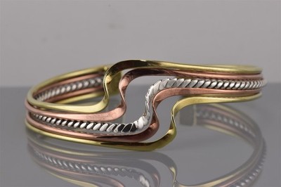 ATI Sterling Silver Copper & Brass Twist Swirled Cuff Bracelet 16g Mex 7'