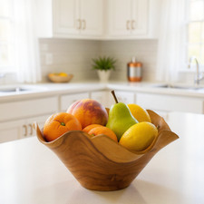 Cuenco de madera con borde ondulado tallado a mano decorativo ensaladera de frutas centro de mesa rústico