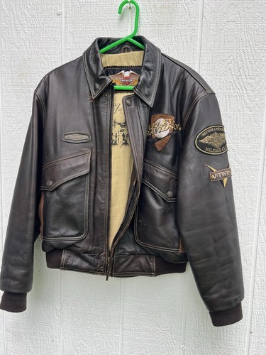 Harley Davidson Men Vintage Brown Leather Bomber Jacket v twin Bar&Shield Sm