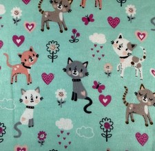 SUPER SNUGGLE FLANNEL Sewing Fabric BTHY 18" x 42" FOR THE LOVE OF CATS Aqua