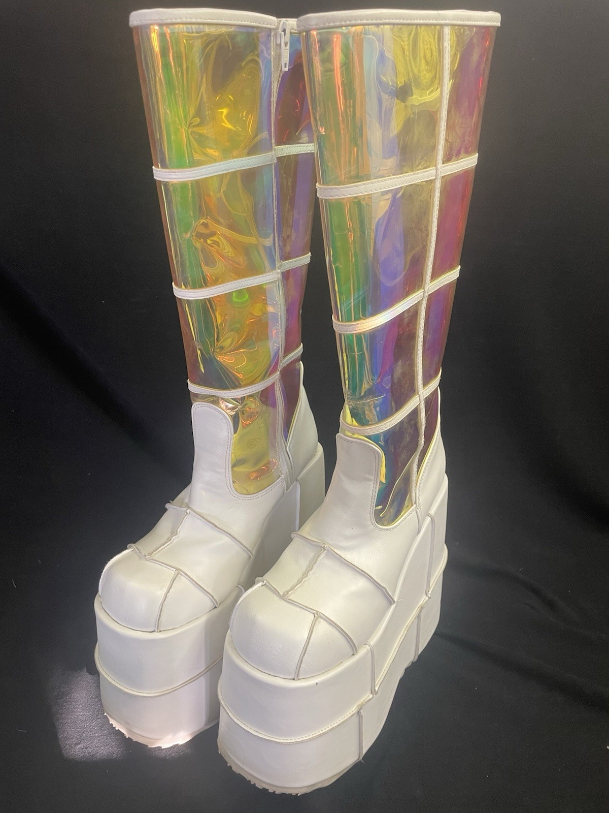 Demonia White Holographic Platform Boots Womens 7… - image 1