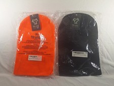 Top Level Lot of 2 Unisex Cuffed Knit Beanie Toboggan Caps Black Orange New