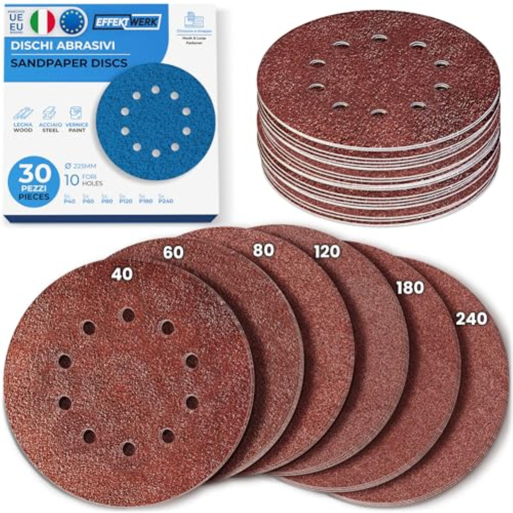 Pacco Risparmio 60 Dischi Effektwerk 225mm - Carta Vetrata 10 Fori