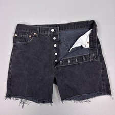 Vintage Levis 501 Cut Off Shorts Mens 34 Black 90s Made USA Button Fly Dark