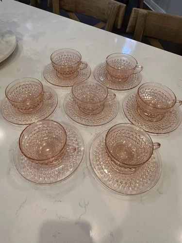 Vintage Pink Depression Glass Anchor Hocking Hobnail Cup & Saucer 1934-1936