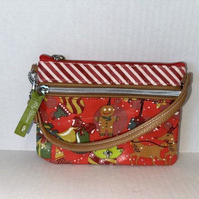 Lily Bloom Holiday Print Small Wristlet Purse Trees Sleigh Reindeer NWOT