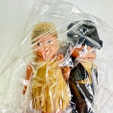 Antique Kewpie Doll Couple Bride  Groom Celluloid Jointed Arms Gold Dress NOS