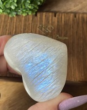 Incredible Blue Flash White Moonstone Large Heart Natural Crystal Stone