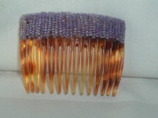 VINTAGE PURPLE GLASS SEED BEAD FAUX TORTOISE HAIR COMB UP DO ACCESSORY