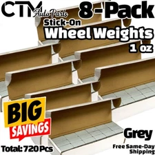 8-Box 1 oz Grey Balance Wheel Weights Stick-on Adhesive Tape Lead-Free 720 pcs