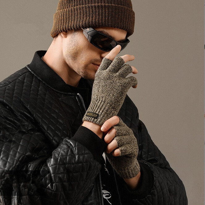 Mens Fingerless Gloves Half Finger Winter Warm Knitted Thermal Comfortable Glove