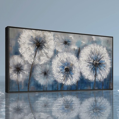 KLAKLA Canvas Wall Decor Blue Dandelion Wall Art for Living Room
