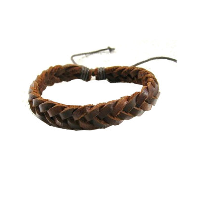 Bracelet Tressé Plat En Cuir Marron Et Blanc - Style Ethnique élégant - Unisexe