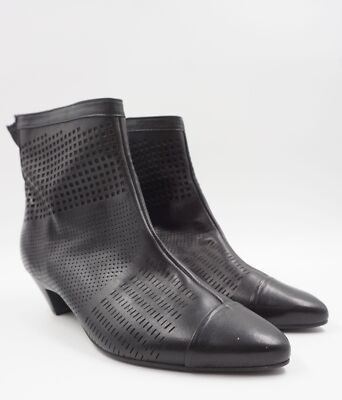 HÖGL Damen Stiefel Stiefelette EU 40 schwarz uni Lochmuster Leder  Trichterabsatz