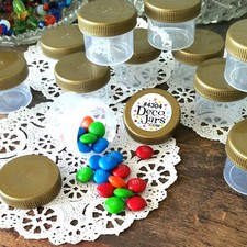 12 Plastic Jars 1oz Containers Gold Caps Party Favors candy nuts DecoJars 4304